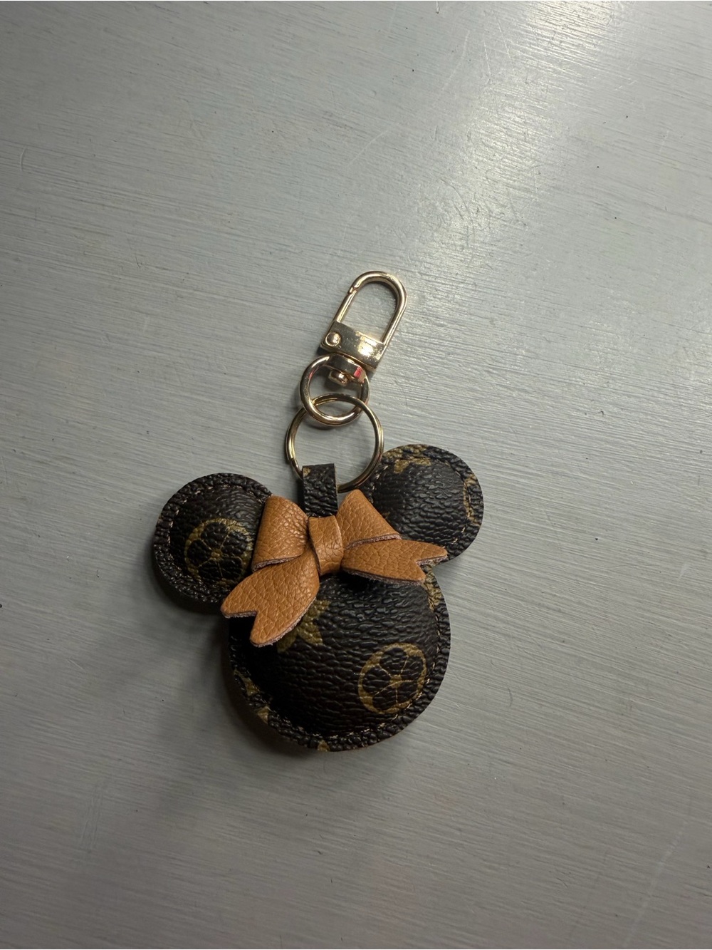 Brown Mickey Ear Keychain with Bow